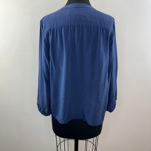 Amanda Uprichard Blue L Top Silk Notch Neck Button Front Long Sleeve Regular Fit - Picture 5 of 7